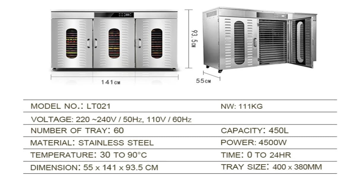 60 tray frozen food dehydrator